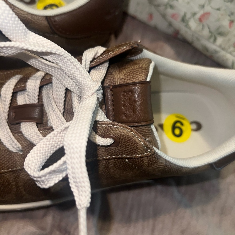 Brown Monogram Coach Sneakers with Laces Like New Worn Only Once - Picture 8 of 14